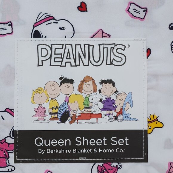 Peanuts Snoopy & Woodstock Queen Sheet Set By Berkshire Valentines Day Letters - Picture 4 of 8
